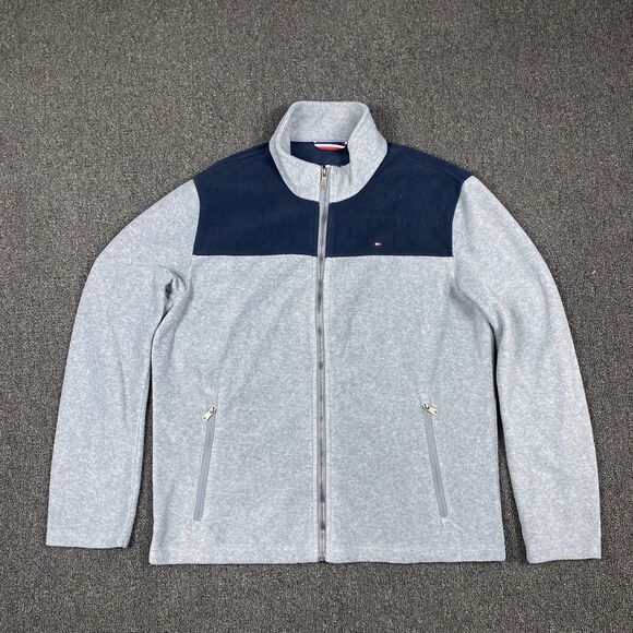 Tommy Hilfiger Jacket Fleece Gray Two Tone Casual Full Zip Sweater Size Large - Picture 1 of 5